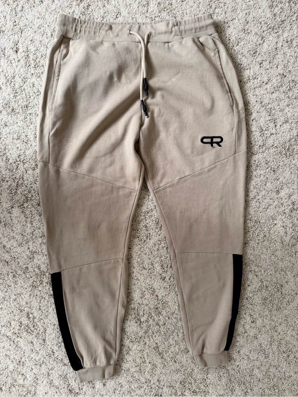 PR Lifestyle Men's Beige Jogger Sweatpants with Contrast Panels